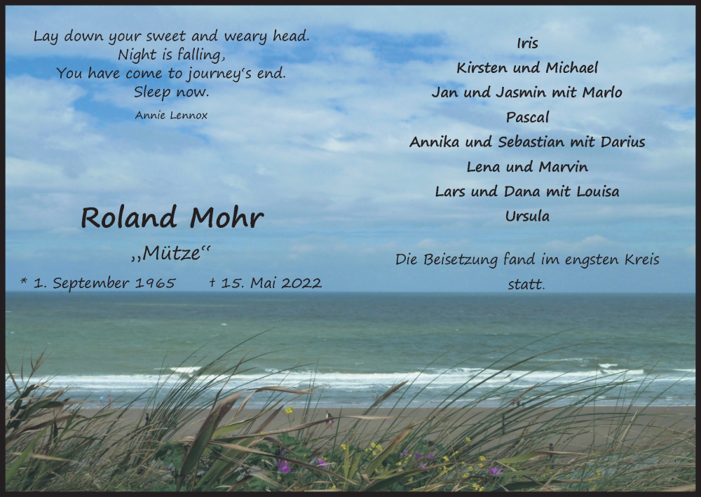  Traueranzeige für Roland Mohr vom 28.05.2022 aus Kölner Stadt-Anzeiger / Kölnische Rundschau / Express
