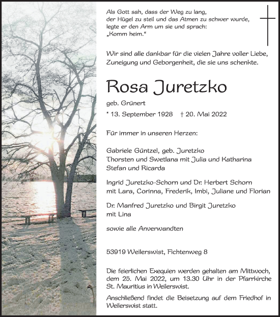 Anzeige von Rose Juretzko von Kölner Stadt-Anzeiger / Kölnische Rundschau / Express