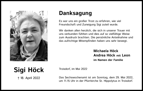 Anzeige von Sigi Höck von Kölner Stadt-Anzeiger / Kölnische Rundschau / Express