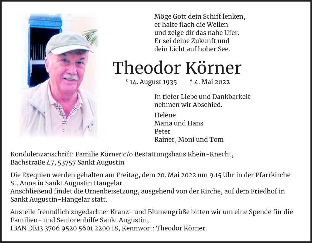  Traueranzeige für Theodor Körner vom 14.05.2022 aus Kölner Stadt-Anzeiger / Kölnische Rundschau / Express