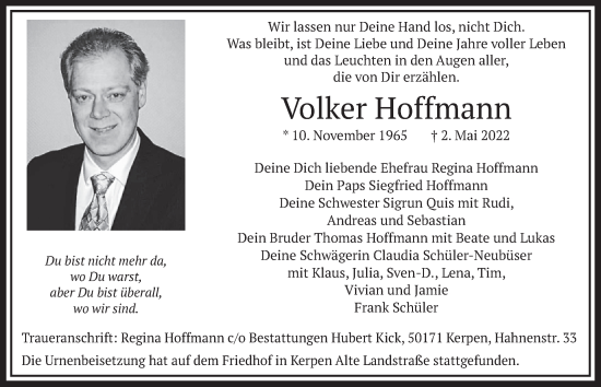 Anzeige von Volker Hoffmann von  Werbepost 