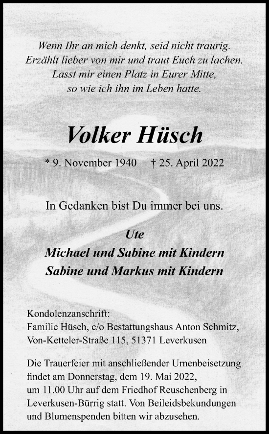Anzeige von Volker Hüsch von Kölner Stadt-Anzeiger / Kölnische Rundschau / Express