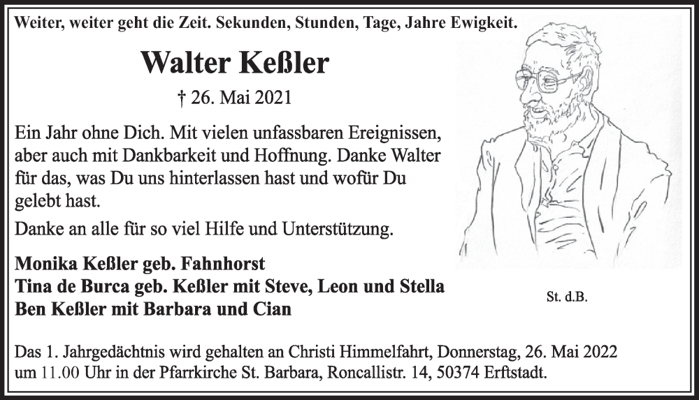  Traueranzeige für Walter Keßler vom 20.05.2022 aus  Werbepost 