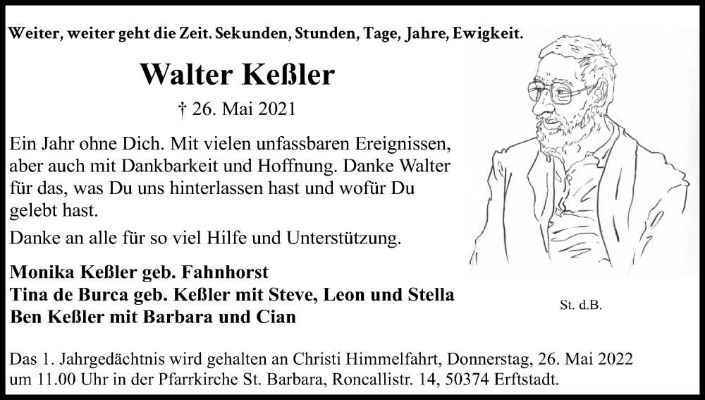  Traueranzeige für Walter Keßler vom 21.05.2022 aus Kölner Stadt-Anzeiger / Kölnische Rundschau / Express