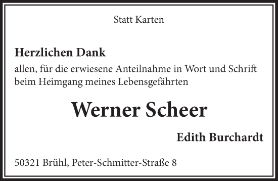 Anzeige von Werner Scheer von  Schlossbote/Werbekurier 