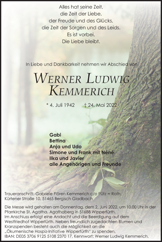 Anzeige von Werner Ludwig Kemmerich von Kölner Stadt-Anzeiger / Kölnische Rundschau / Express