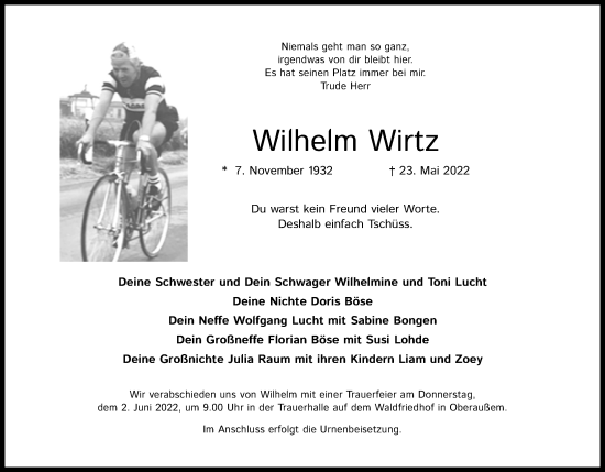 Anzeige von Wilhelm Wirtz von Kölner Stadt-Anzeiger / Kölnische Rundschau / Express