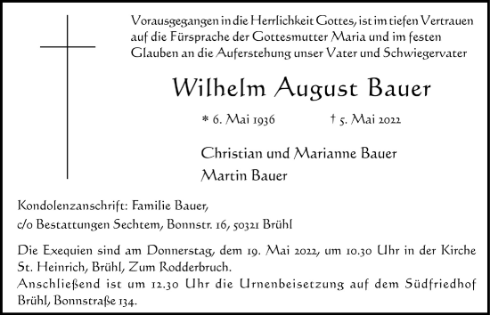 Anzeige von Wilhelm August Bauer von  Schlossbote/Werbekurier 