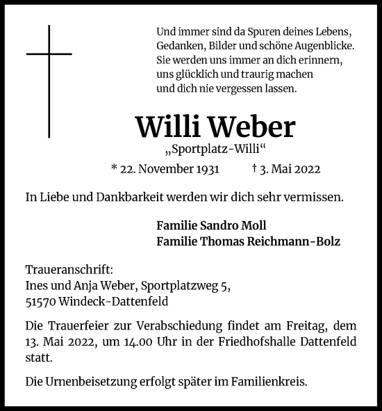 Anzeige von Willi Weber von Kölner Stadt-Anzeiger / Kölnische Rundschau / Express