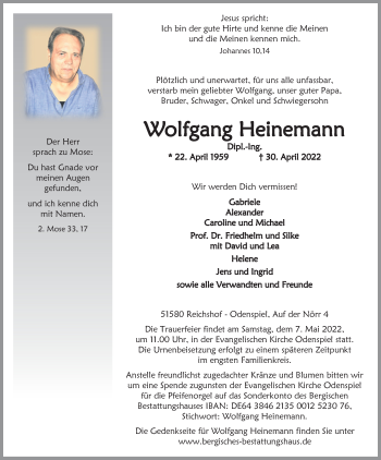 Anzeige von Wolfgang Heinemann von Kölner Stadt-Anzeiger / Kölnische Rundschau / Express