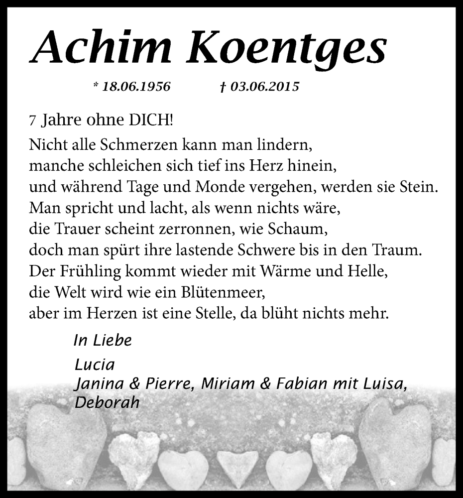  Traueranzeige für Achim Koentges vom 04.06.2022 aus Kölner Stadt-Anzeiger / Kölnische Rundschau / Express