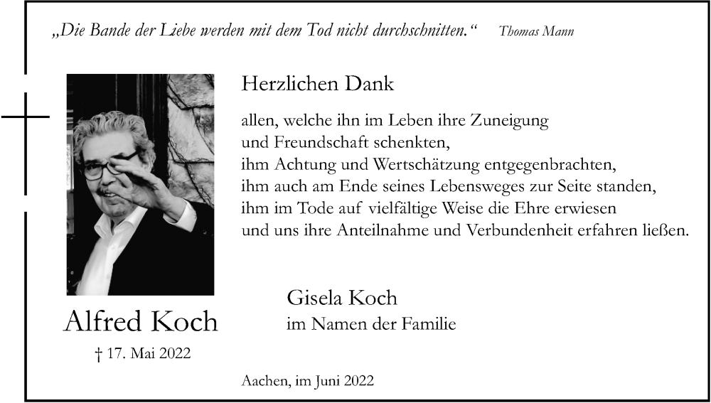  Traueranzeige für Alfred Koch vom 25.06.2022 aus Kölner Stadt-Anzeiger / Kölnische Rundschau / Express