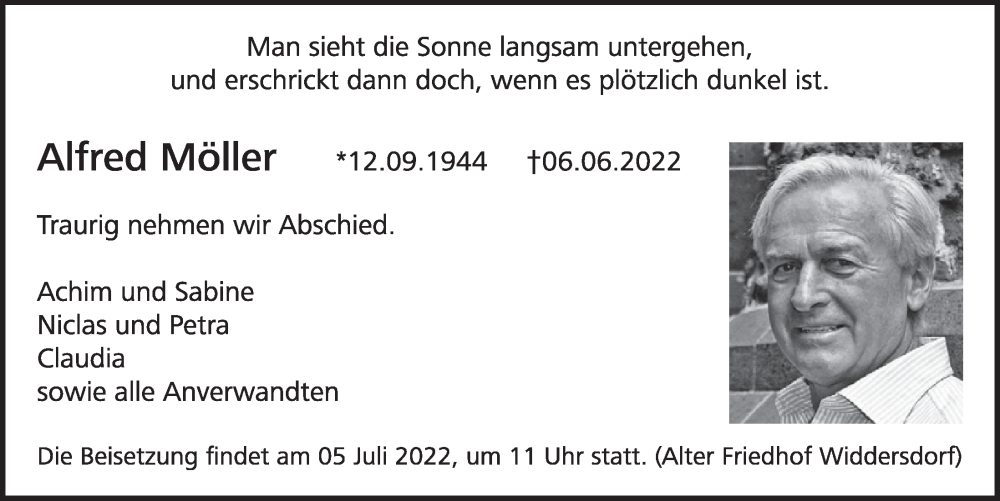  Traueranzeige für Alfred Möller vom 24.06.2022 aus  EXPRESS - Die Woche 