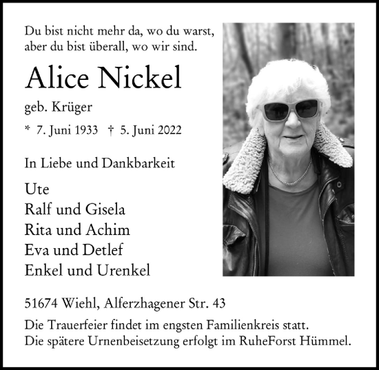 Anzeige von Alice Nickel von  Anzeigen Echo 