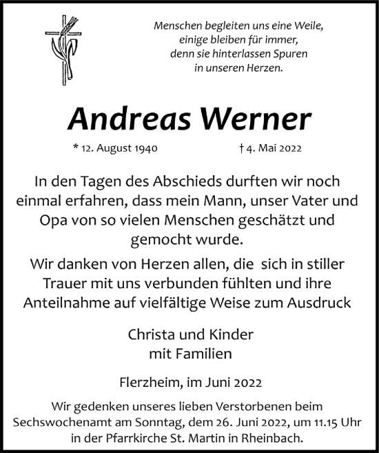Anzeige von Andreas Werner von  Schaufenster/Blickpunkt 