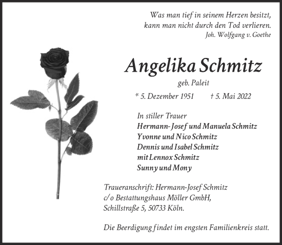 Anzeige von Angelika Schmitz von  Wochenende 