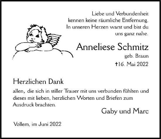 Anzeige von Anneliese Schmitz von  Blickpunkt Euskirchen 