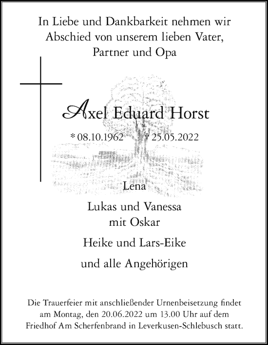 Anzeige von Axel Eduard Horst von Kölner Stadt-Anzeiger / Kölnische Rundschau / Express