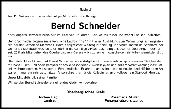 Anzeige von Bernd Schneider von Kölner Stadt-Anzeiger / Kölnische Rundschau / Express