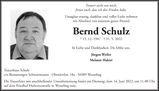 Anzeige von Bernd Schulz von  Schlossbote/Werbekurier 