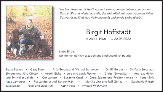 Anzeige von Birgit Hoffstadt von Kölner Stadt-Anzeiger / Kölnische Rundschau / Express