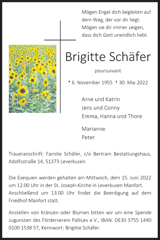 Anzeige von Brigitte Schäfer von Kölner Stadt-Anzeiger / Kölnische Rundschau / Express