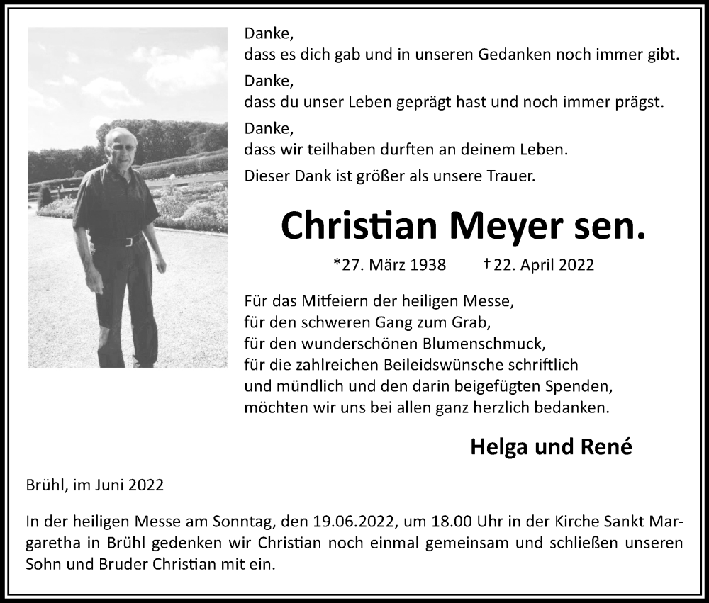  Traueranzeige für Christian Meyer vom 18.07.2023 aus Kölner Stadt-Anzeiger / Kölnische Rundschau / Express