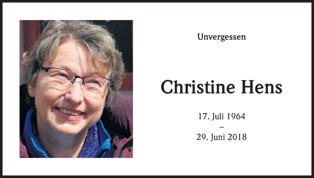  Traueranzeige für Christine Hens vom 18.07.2023 aus Kölner Stadt-Anzeiger / Kölnische Rundschau / Express