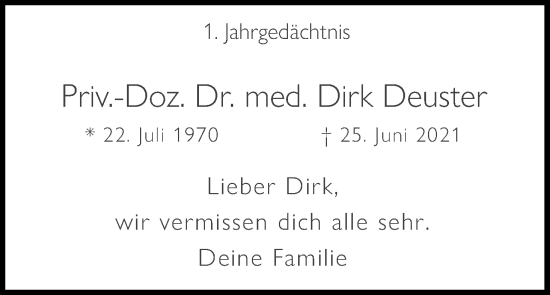 Anzeige von Dirk Deuster von Kölner Stadt-Anzeiger / Kölnische Rundschau / Express