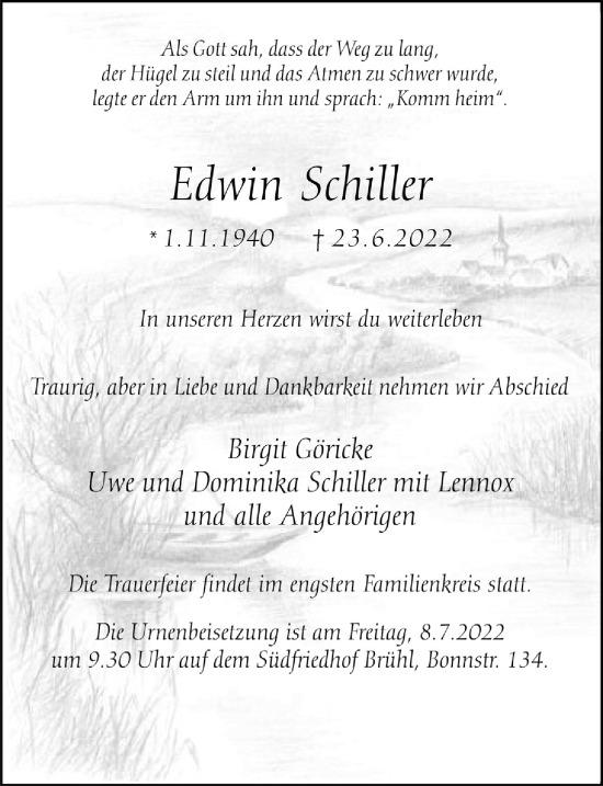 Anzeige von Edwin Schiller von  Schlossbote/Werbekurier 