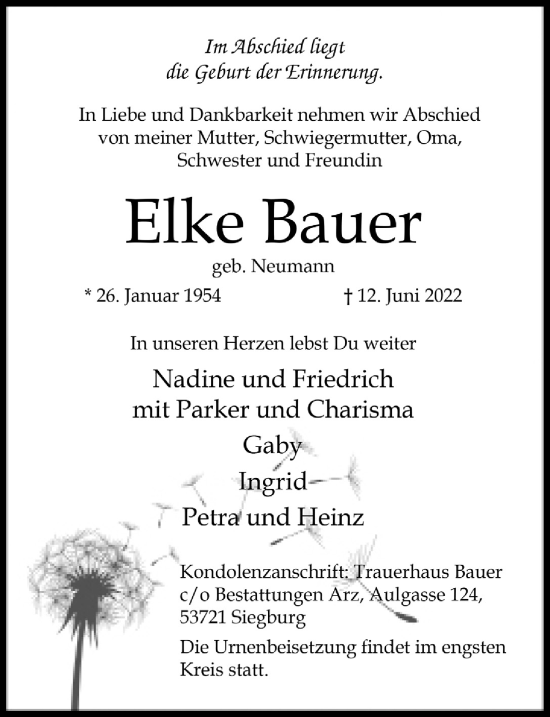 Anzeige von Elke Bauer von  Extra Blatt 