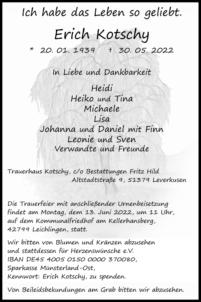  Traueranzeige für Erich Kotschy vom 11.06.2022 aus Kölner Stadt-Anzeiger / Kölnische Rundschau / Express
