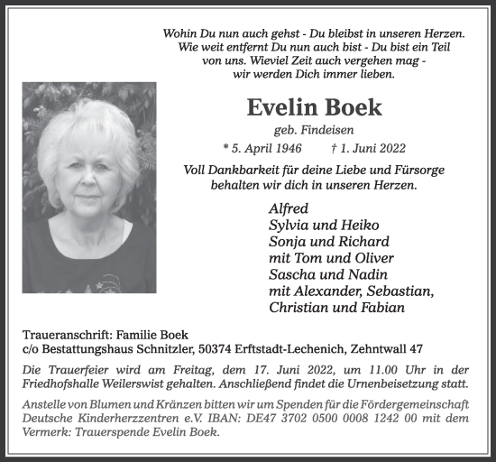 Anzeige von Evelin Boek von  Werbepost 