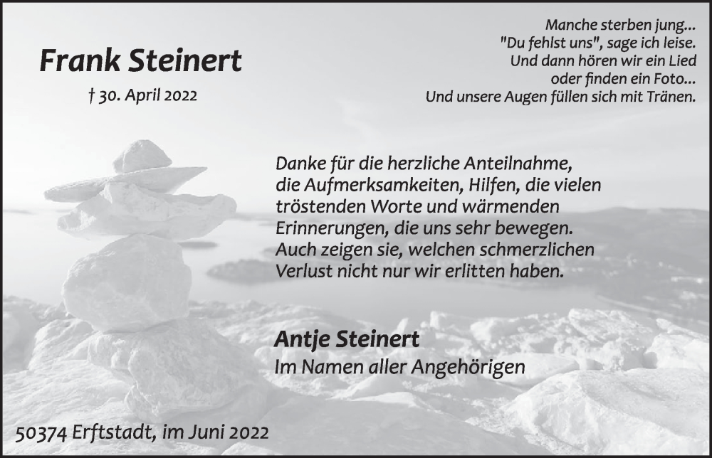  Traueranzeige für Frank Steinert vom 10.06.2022 aus  Werbepost 