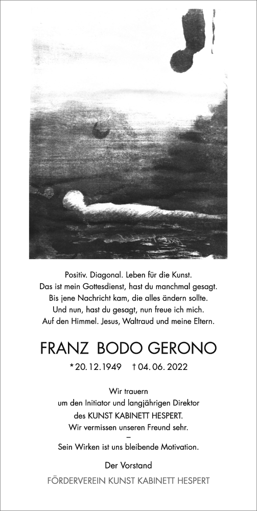  Traueranzeige für Franz Bodo Gerono vom 11.06.2022 aus Kölner Stadt-Anzeiger / Kölnische Rundschau / Express