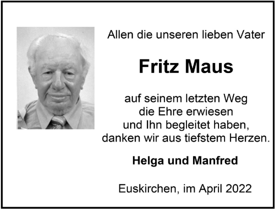 Anzeige von Fritz Maus von  Blickpunkt Euskirchen 