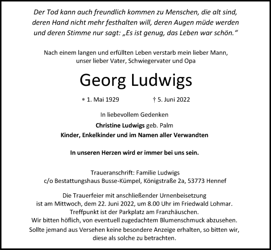 Anzeige von Georg Ludwigs von Kölner Stadt-Anzeiger / Kölnische Rundschau / Express