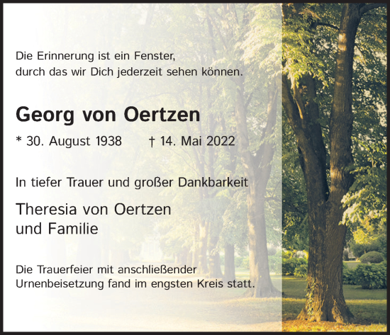 Anzeige von Georg von Oertzen von Kölner Stadt-Anzeiger / Kölnische Rundschau / Express