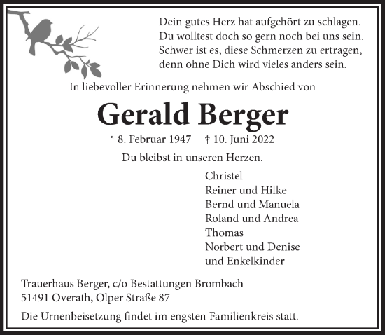 Anzeige von Gerald Berger von  Bergisches Handelsblatt 