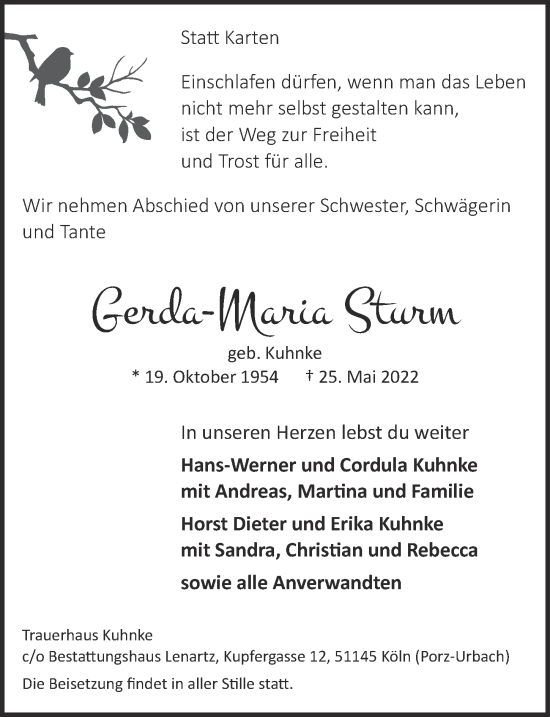 Anzeige von Gerda-Maria Sturm von  EXPRESS - Die Woche 