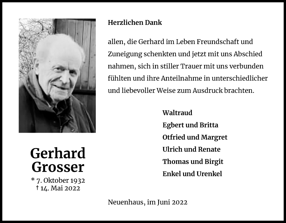  Traueranzeige für Gerhard Grosser vom 25.06.2022 aus Kölner Stadt-Anzeiger / Kölnische Rundschau / Express