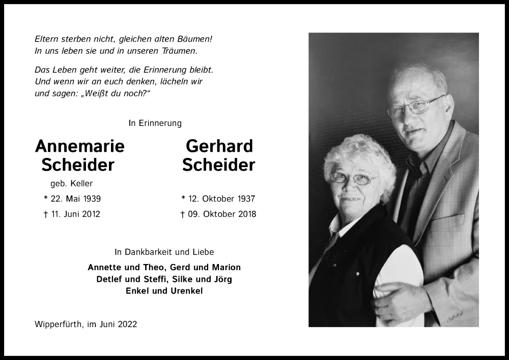  Traueranzeige für Gerhard Scheider vom 11.06.2022 aus Kölner Stadt-Anzeiger / Kölnische Rundschau / Express