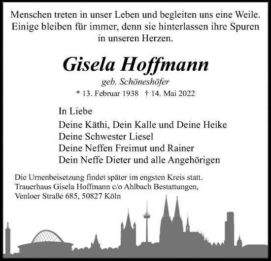Anzeige von Gisela Hoffmann von Kölner Stadt-Anzeiger / Kölnische Rundschau / Express