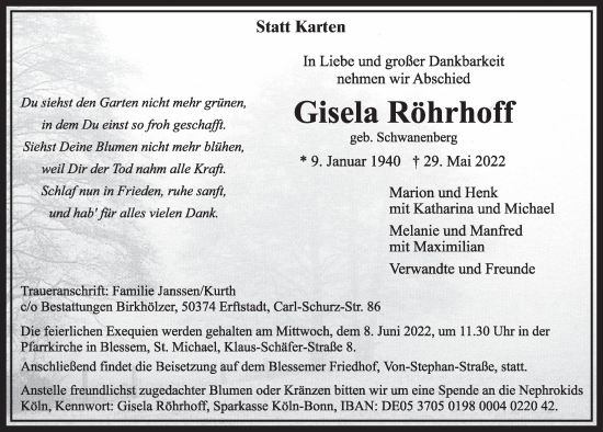 Anzeige von Gisela Röhrhoff von  Werbepost 