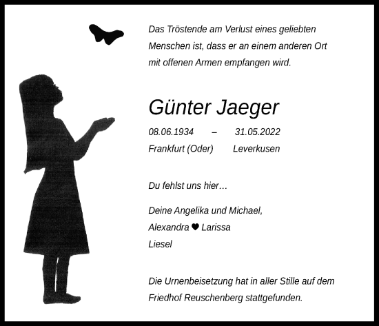 Anzeige von Günter Jaeger von Kölner Stadt-Anzeiger / Kölnische Rundschau / Express