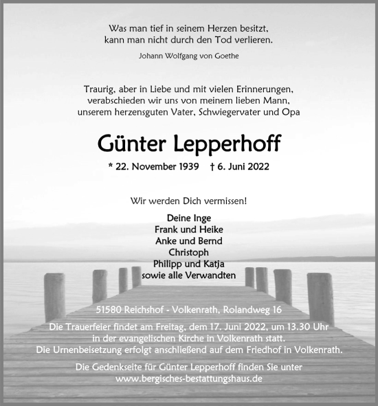 Anzeige von Günter Lepperhoff von  Anzeigen Echo 