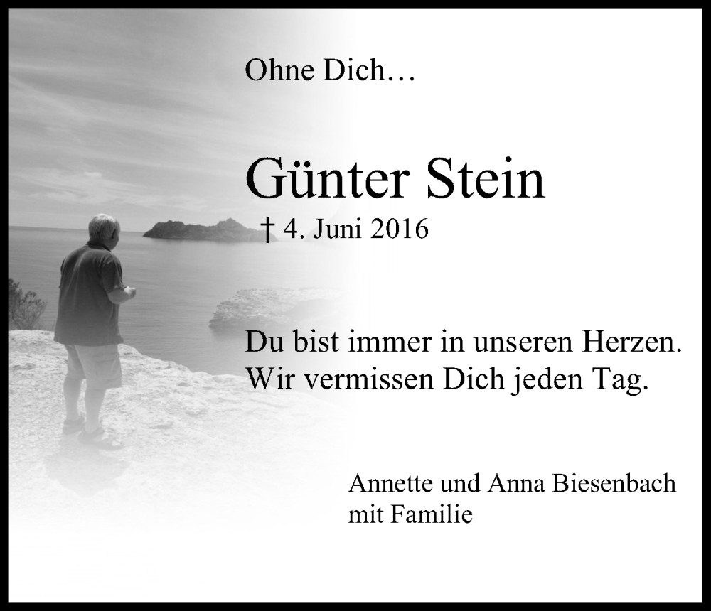  Traueranzeige für Günter Stein vom 04.06.2022 aus Kölner Stadt-Anzeiger / Kölnische Rundschau / Express
