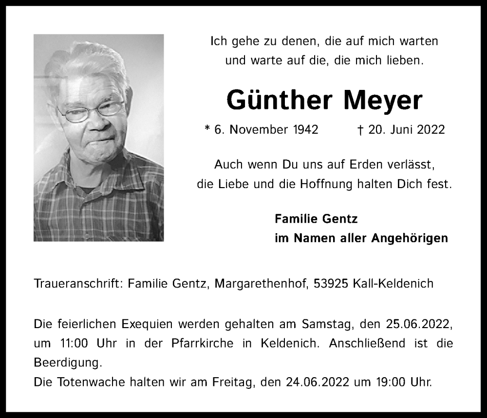  Traueranzeige für Günther Meyer vom 23.06.2022 aus Kölner Stadt-Anzeiger / Kölnische Rundschau / Express