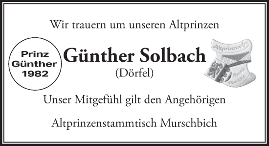 Anzeige von Günther Solbach von  Lokalanzeiger 