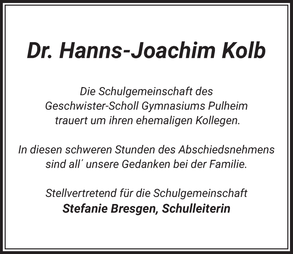  Traueranzeige für Hanns-Joachim Kolb vom 10.06.2022 aus  Wochenende 